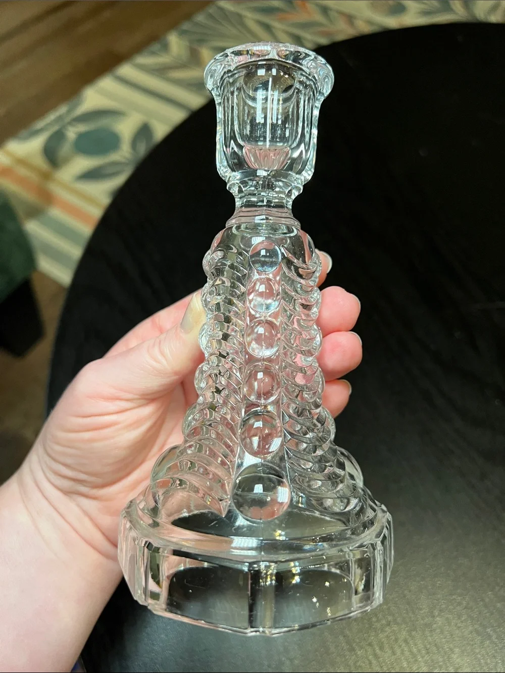 Vintage 1930s Val Saint Lambert Eye Winker Style Clear Glass Candlestick Holder